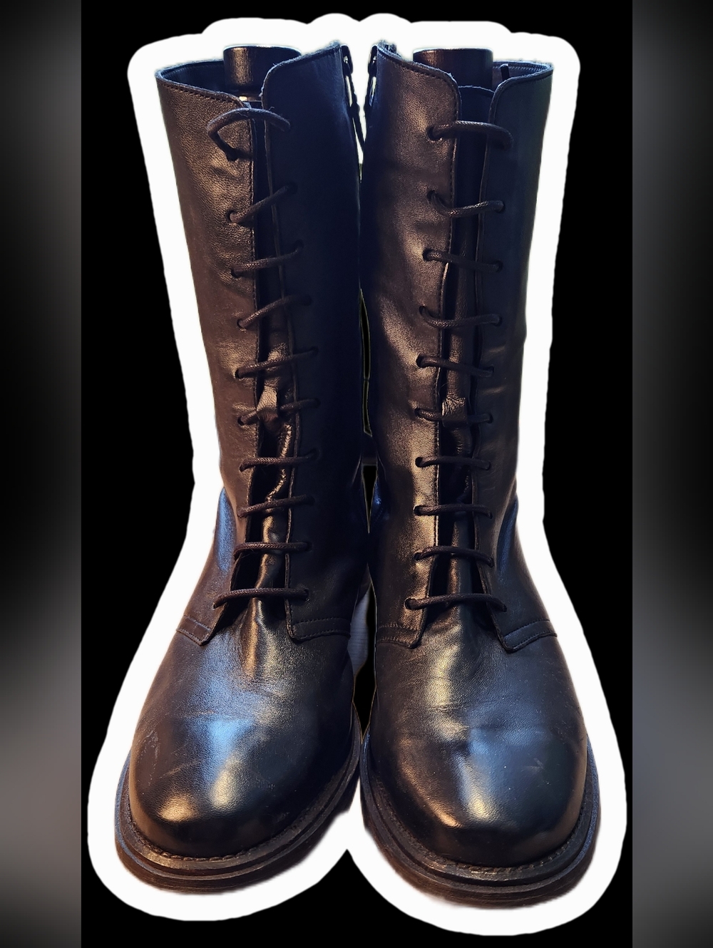 Cole Haan Black Lace-Up Leather Mid-Calf Boots - Picture 2 of 10